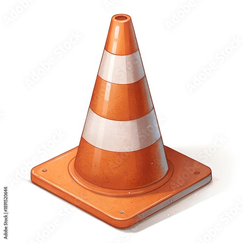 Orange Traffic Cone Safety Icon in Flat Circular Design, Road Warning Symbol for Construction, Caution and Work Zone Illustration.