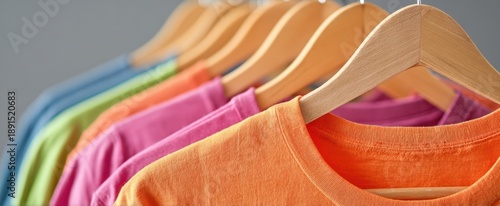 Wallpaper Mural The T-shirts on Wooden Hangers in a Colorful Clothing Retail Display Torontodigital.ca