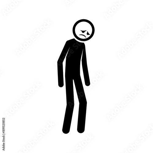 Angry Person Silhouette with Frowning Face.