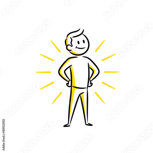 Cartoon Man with Hands on Hips Smiling.