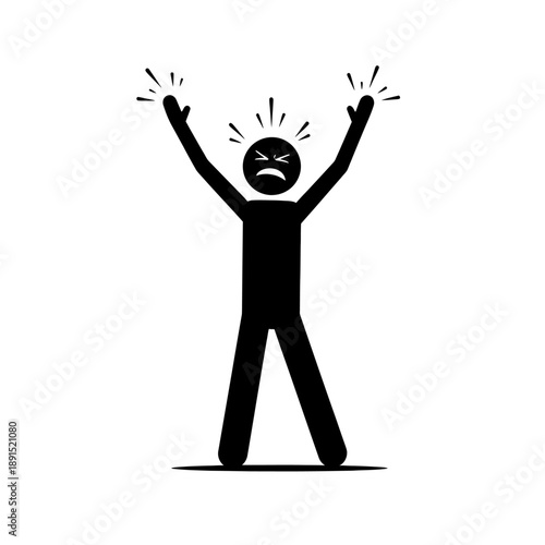 Frustrated Person with Raised Arms Silhouette.