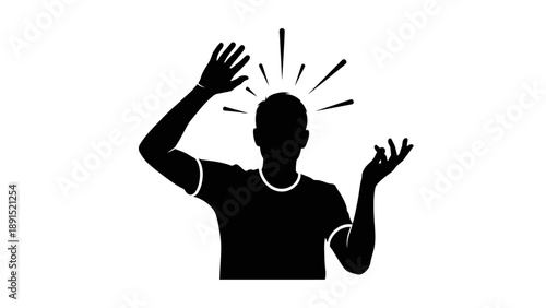 Silhouette of a person with hands raised in surprise or shock.