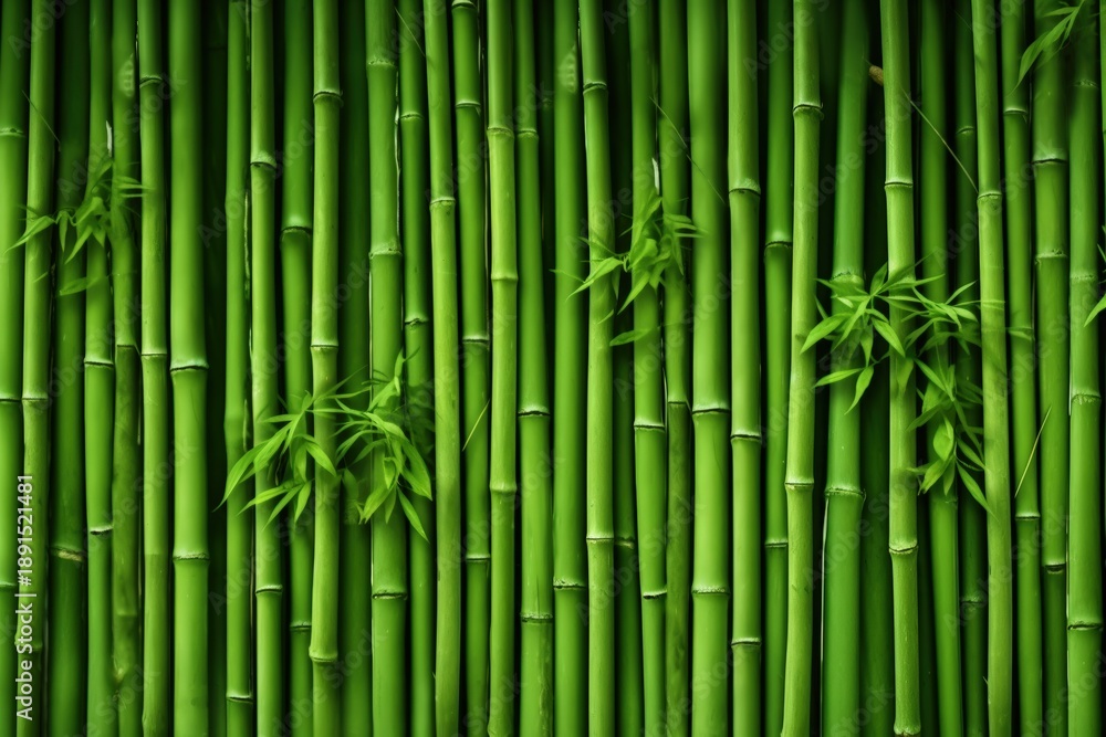 Fototapeta premium A lush, green bamboo forest backdrop featuring tall, slender bamboo stalks with delicate leaves, creating a serene and natural atmosphere.