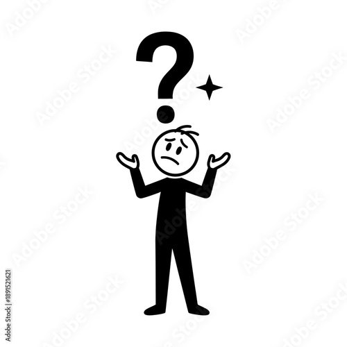 Man with Question Mark and Confused Expression.