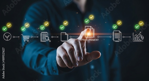Businessman interacting with procurement icons in modern digital interface