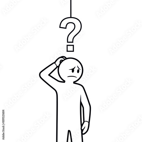 Man with Question Mark Thinking Deeply.