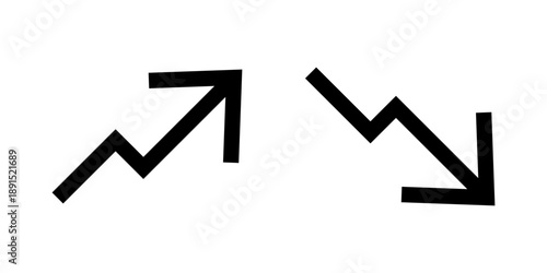 Upward and downward trend arrows illustrating growth and decline in market analysis. Icon Set. Vector