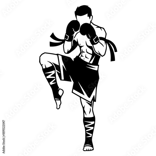 Vector illustration of a kickboxer in fighting stance isolated PNG with Transparent Background