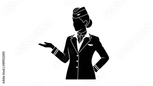 Silhouette of a professional flight attendant in uniform offering assistance.