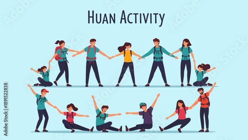 Diverse group of people holding hands in team building activity, outdoor adventure concept