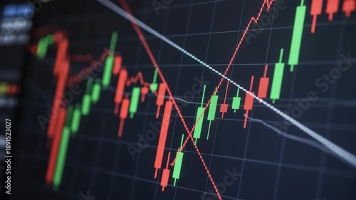 Dynamic stock market graph with candlestick chart and trend lines