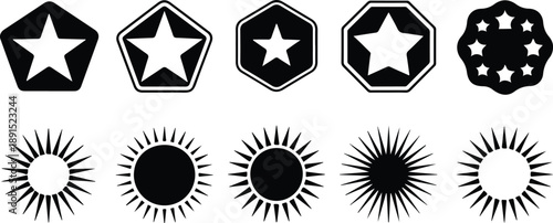 Black Starburst and Badge Silhouette Set – Decorative Seals and Award Labels
