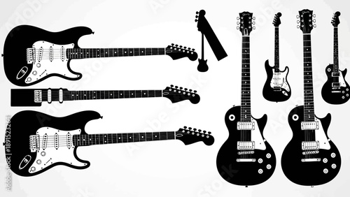 Electric Guitar Silhouettes Collection: Rock Music Instruments Vector Set