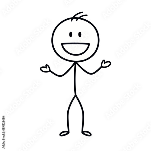 Simple Stick Figure Smiling Man Character.