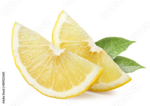 Two slices of bergamot with leaves close-up on a white. Isolated