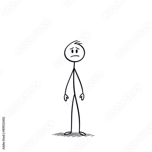 Simple Stick Figure with Upset Facial Expression.