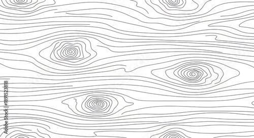 Monochrome wood grain texture pattern with knots simple illustration