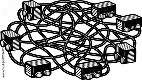 Abstract Logistics Route Mass Black Silhouette Vector