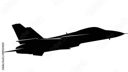 Silhouette of a Military Jet Aircraft Against White Background.