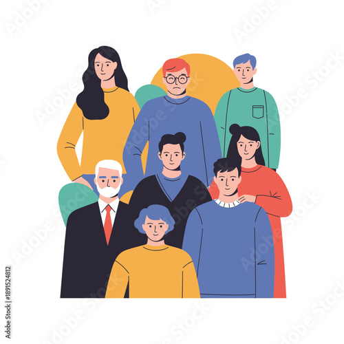 Diverse Group of Cartoon People Standing Together.