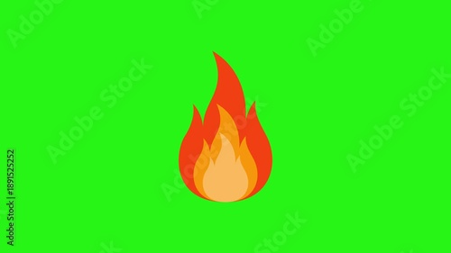 Animated fire emoji cartoon style loop on green screen background