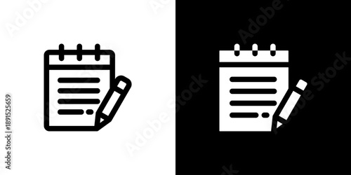 Note icon concept with flat Black White Background. Vector illustration.