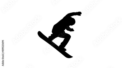 Silhouette of a snowboarder performing a jump in the air.