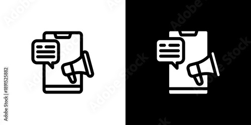 Mobile Marketing icon concept with flat Black White Background. Vector illustration.