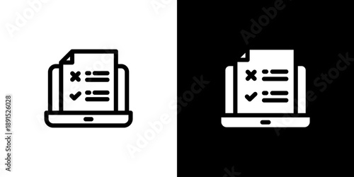 Online Survey icon concept with flat Black White Background. Vector illustration.