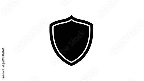Simple Black Shield Icon on White Background for Security.