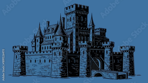 Gothic Castle Fortress Medieval Architecture Drawing Illustration