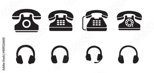 Black telephone icon set. Headphone icons collection. Vector illustration. EPS 10