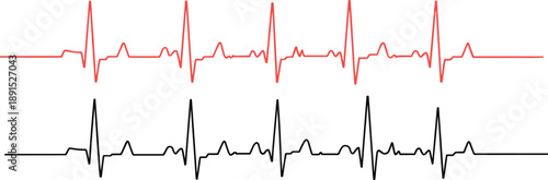Modern cardiogram heartbeat traces showing medical ECG signals in red and black lines, symbolizing health monitoring, cardiac rhythm analysis, hospital diagnostics and heart care technology.