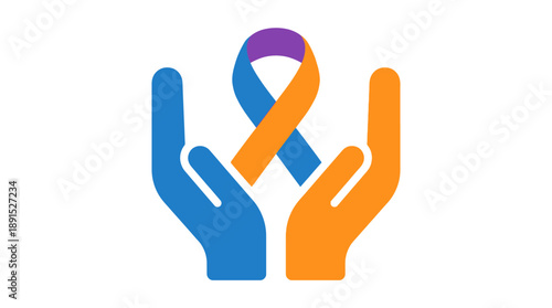 Hands supporting awareness ribbon in abstract illustration