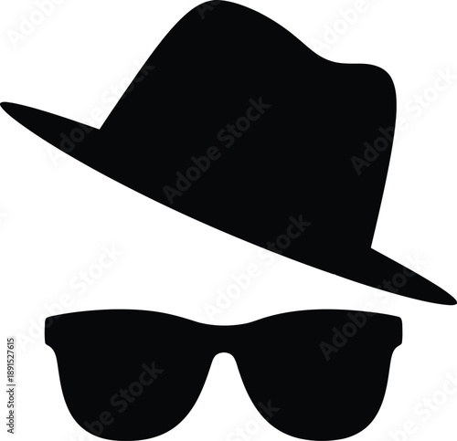 Black silhouette of a fedora hat and sunglasses