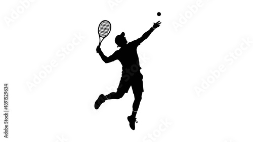 Silhouette of a Tennis Player Serving the Ball During a Match.