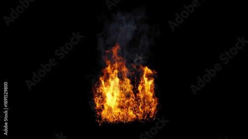 Isolated Wall Fire start from zero on bottom with Orange and Yellow fiery colors and swirly fire on a black background