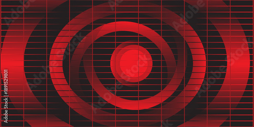 3D red black dynamic techno background on dark space. Tech banner with rotating circles style decoration. Modern graphic design element. Motion lines concept