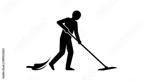 Silhouette of a person mopping the floor in a vector graphic.