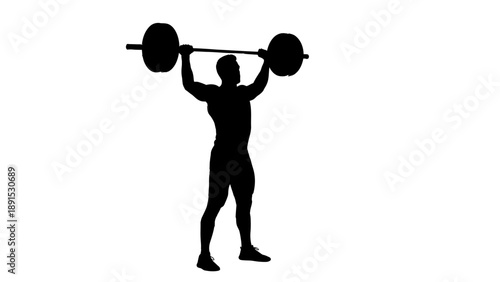Silhouette of a weightlifter performing an overhead press with a barbell.