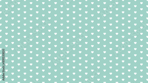 Seamless white heart pattern on mint green background. Refreshing minimalist romantic vector for spring decor, nursery wallpaper, and cute textile print
