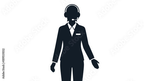 Silhouette of a woman with headset offering assistance.
