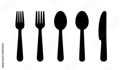 Cutlery utensils vector icon pack with fork spoon and knife in simple geometric style
