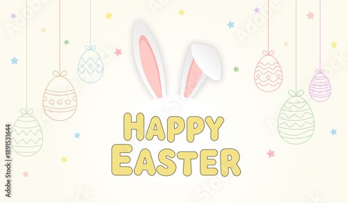 Happy Easter banner with easter eggs hanging good for Easter day banner, poster and greeting card vector illustration