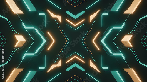 Neon glow shapes create a futuristic abstract tech background design.