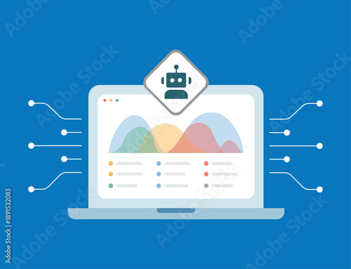 Artificial Intelligence Data Analytics Dashboard with Robot Icon Flat Vector