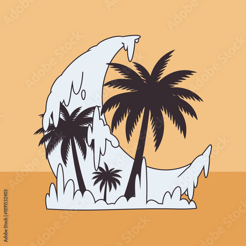 Tropical Island Cutout with Palm Trees.