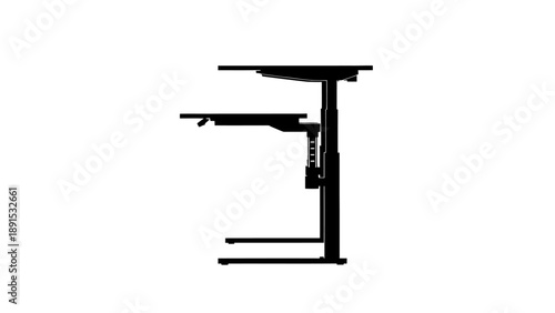 Silhouette of an adjustable standing desk against a white background.