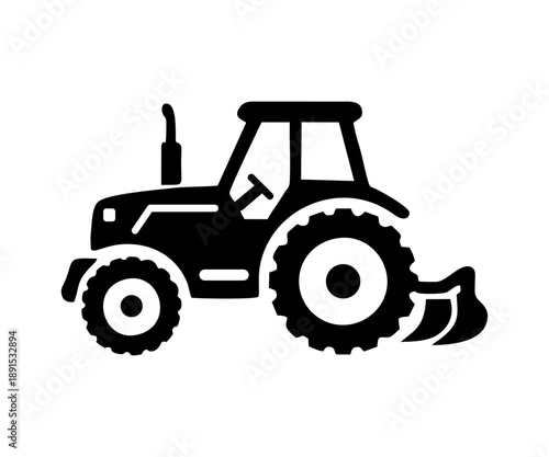 Tractor with harrow icon. Silhouette tractor agricultural farm vehicle machinery equipment vector design and illustration.
