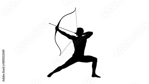 Silhouette of an archer aiming with a bow and arrow.